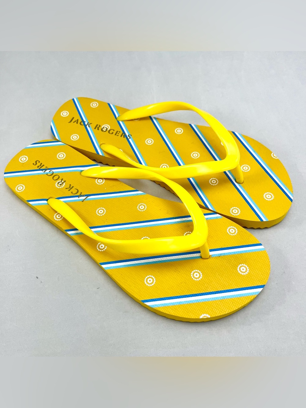 NWOB Jack Rogers Sunflower Flip Flops Sandals Yellow Striped Size 7-8